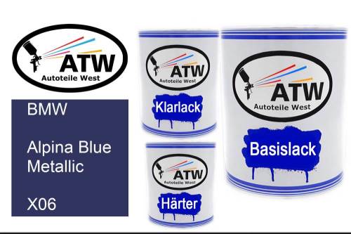 BMW, Alpina Blue Metallic, X06: 1L Lackdose + 1L Klarlack + 500ml Härter - Set, von ATW Autoteile West.